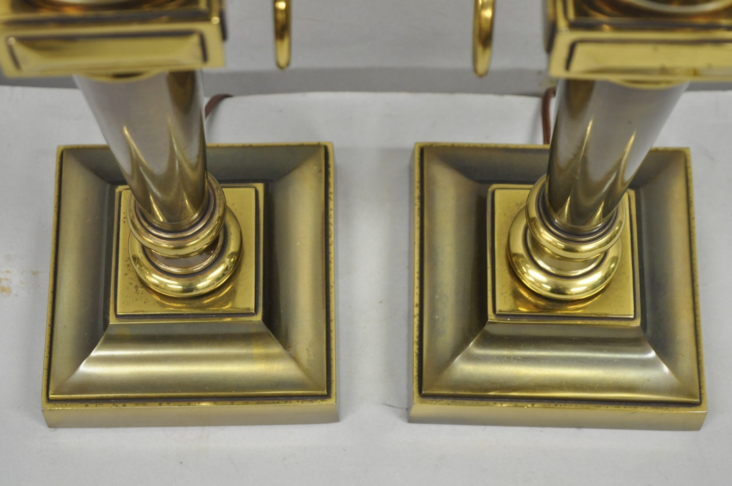 Vintage Stiffel French Neoclassical Style Flame Torch Brass Table Lamps - a Pair