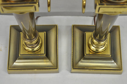 Vintage Stiffel French Neoclassical Style Flame Torch Brass Table Lamps - a Pair