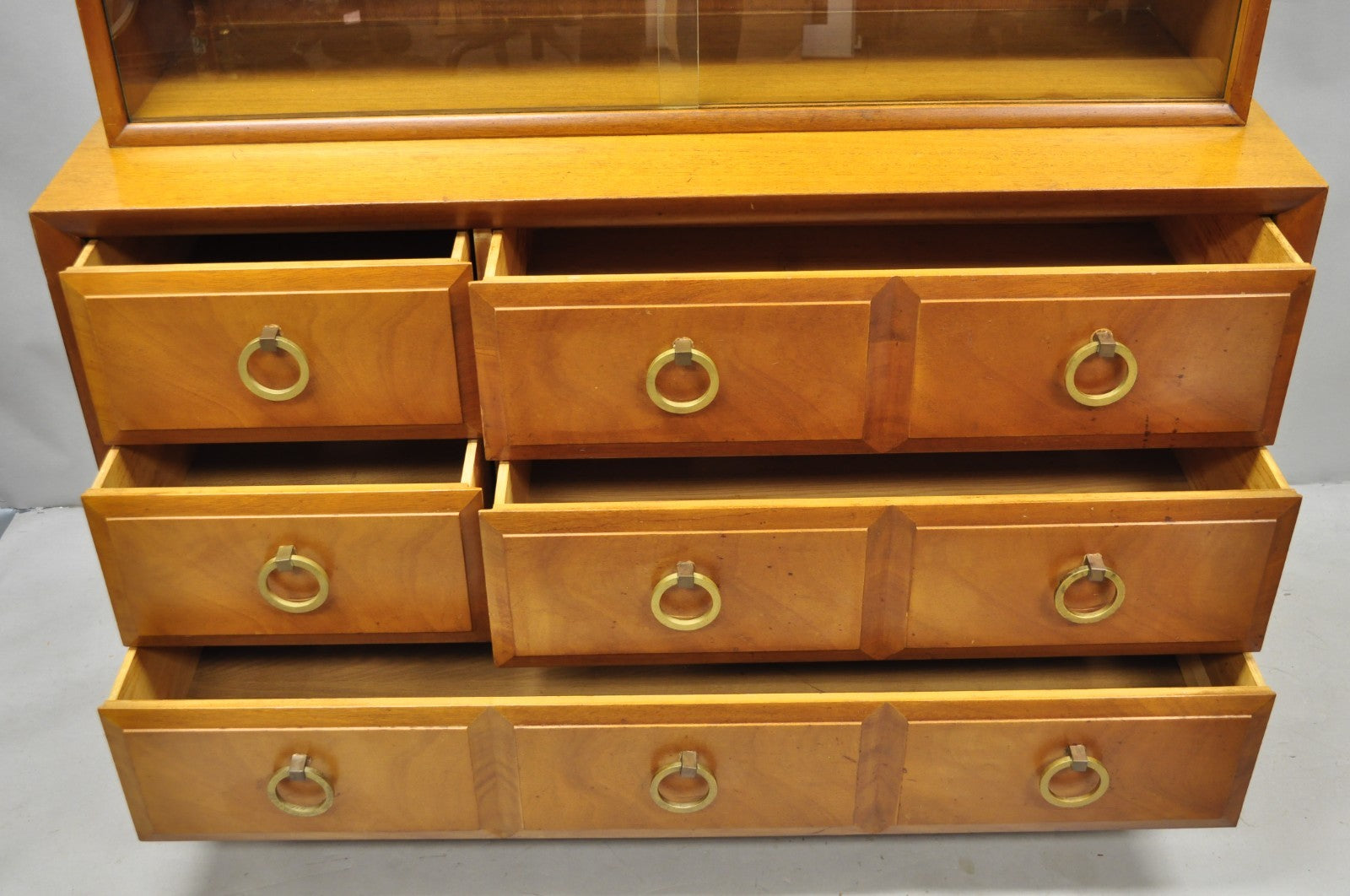 Vintage T.H. Robsjohn Gibbings for Widdicomb Mahogany Brass Ring China Cabinet