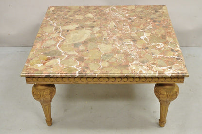 Vintage Italian Neoclassical Style Pink Rouge Marble Square Coffee Table