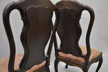 Antique Italian Baroque Style Carved Walnut Dining Side Chairs - Set of 6