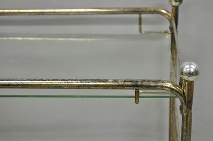 Vintage Mid Century Modern Metal 2 Tier Glass Shelf Rolling Liquor Bar Cart