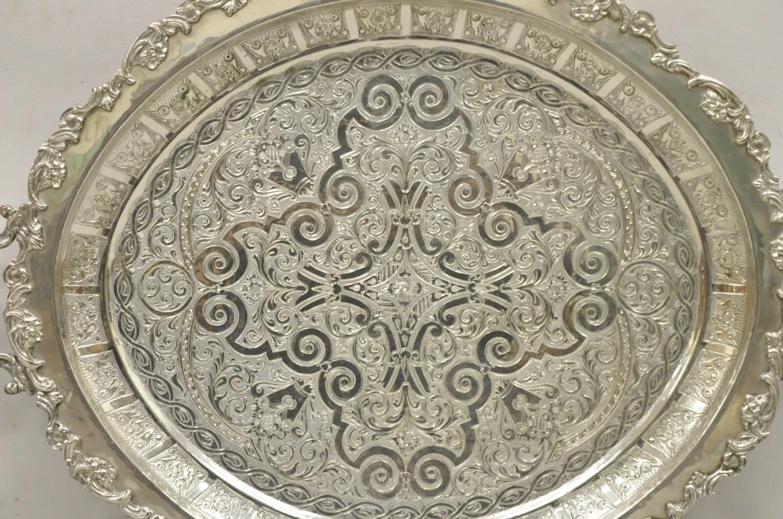 Large Victorian Style Oval Silver Plated Serving Platter Tray Raised on Feet