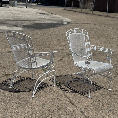 Vintage Woodard Era Floral Wrought Iron Springer Garden Patio Arm Chair - a Pair