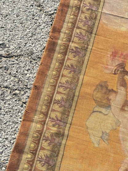 19th C. French Toile Peinte Hand Painted 112" Tapestry after Reni "The Aurora"