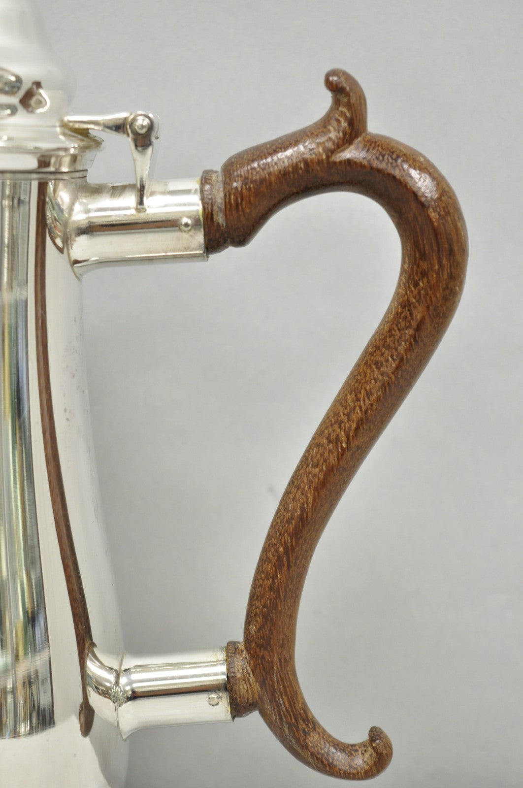 Vintage Victorian Silver Plated Coffee Pot Tea Kettle w/ Carved Wood Handle