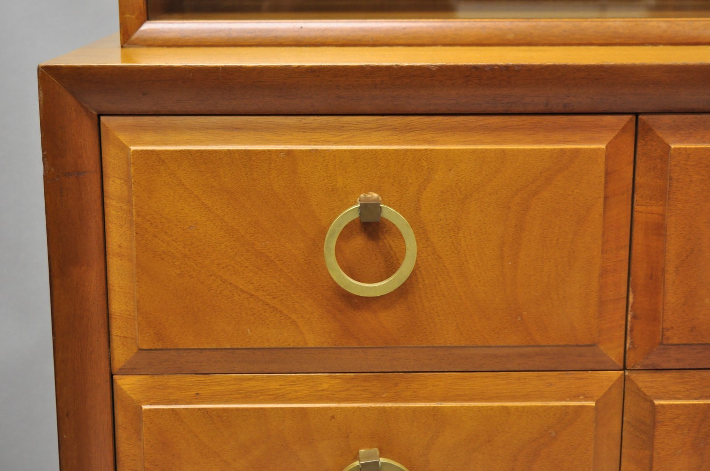 Vintage T.H. Robsjohn Gibbings for Widdicomb Mahogany Brass Ring China Cabinet