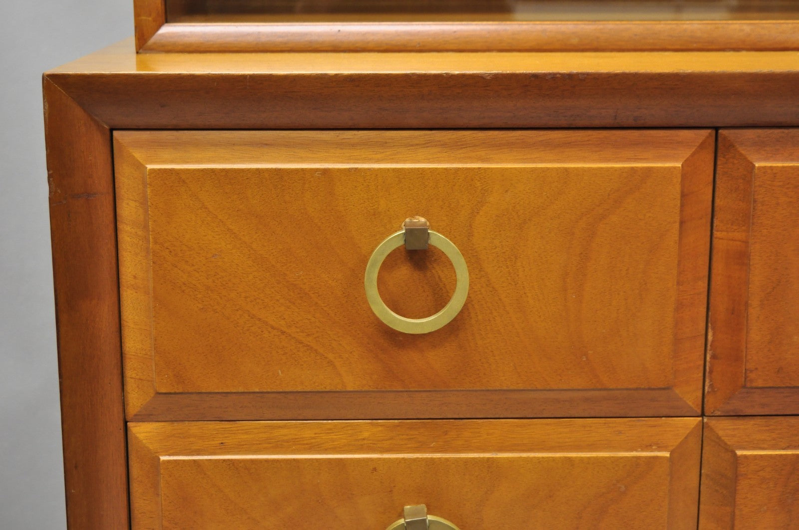 Vintage T.H. Robsjohn Gibbings for Widdicomb Mahogany Brass Ring China Cabinet