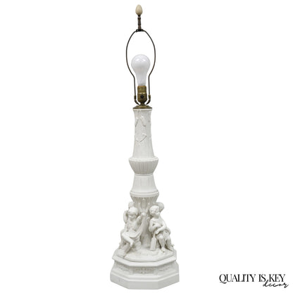 Vintage French Bisque White Porcelain Maritime Figural Cherubs Table Lamp