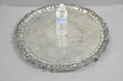 Antique English Victorian 22" Round Silver Plated Serving Platter Salver Tray