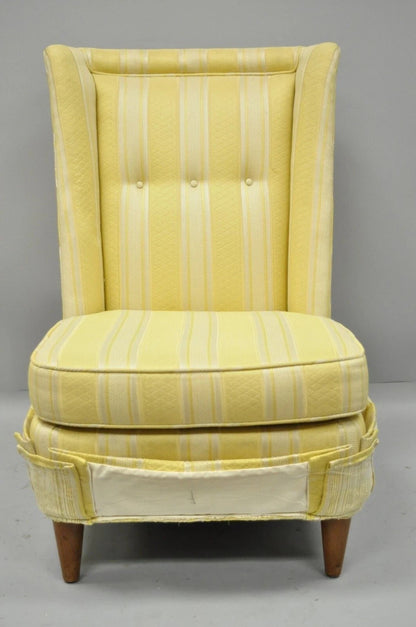 Paul Laszlo Mid Century Modern Upholstered Barrel Wing Back Slipper Lounge Chair