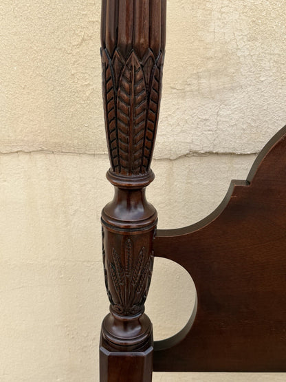 Vintage Georgian Federal Style Mahogany Four Poster Rice Carved Queen Sz Bed