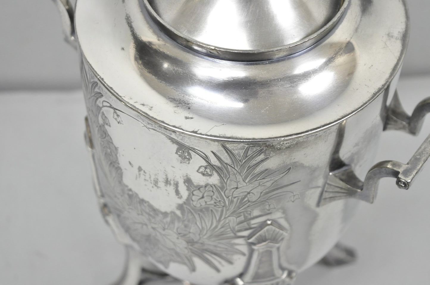 Antique Victorian Silver Plated Floral Engraved Coffee Samovar by Lucius Hart