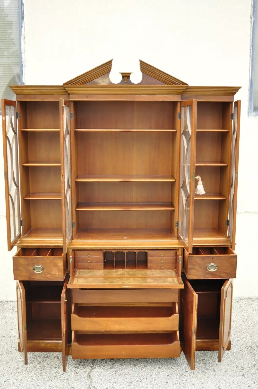 Vintage Beacon Hill Georgian Mahogany Breakfront China Cabinet Desk Bookcase
