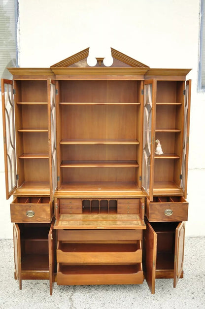 Vintage Beacon Hill Georgian Mahogany Breakfront China Cabinet Desk Bookcase