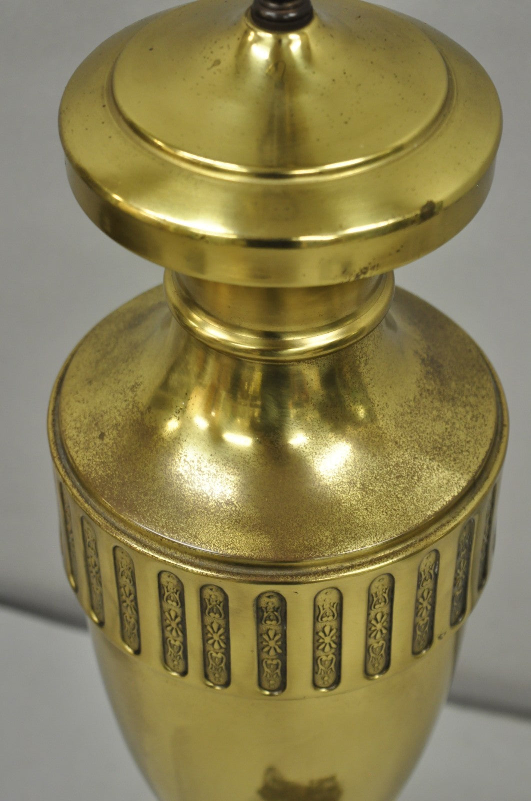 Vintage French Empire Neoclassical Gold Burnished Brass Urn Table Lamps - a Pair