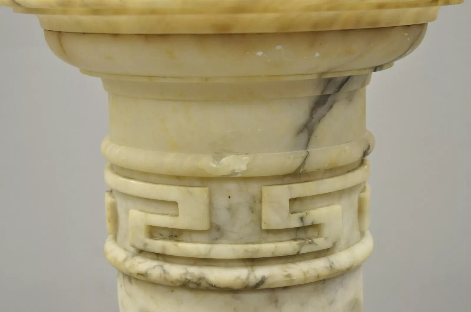 Italian Neoclassical Spiral Carved Marble Greek Key Column Pedestal Plant Stand