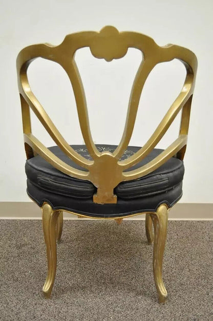 Vintage French Hollywood Regency Gold Shell Carved Boudoir Slipper Accent Chair