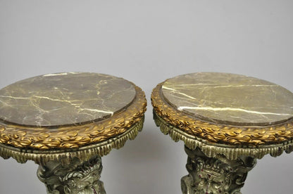 Italian Baroque Style Marble Top Figural Bearded Man Pedestal Stands - a Pair