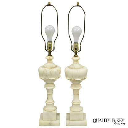 Antique French Empire Carved Italian White Marble Victorian Table Lamps - a Pair
