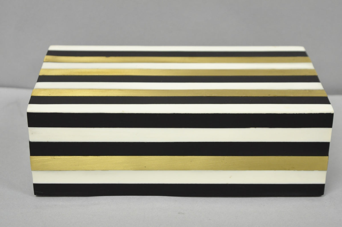 Modern Black White & Gold Bone & Brass Inlay Jewelry Trinket Box by Current Home