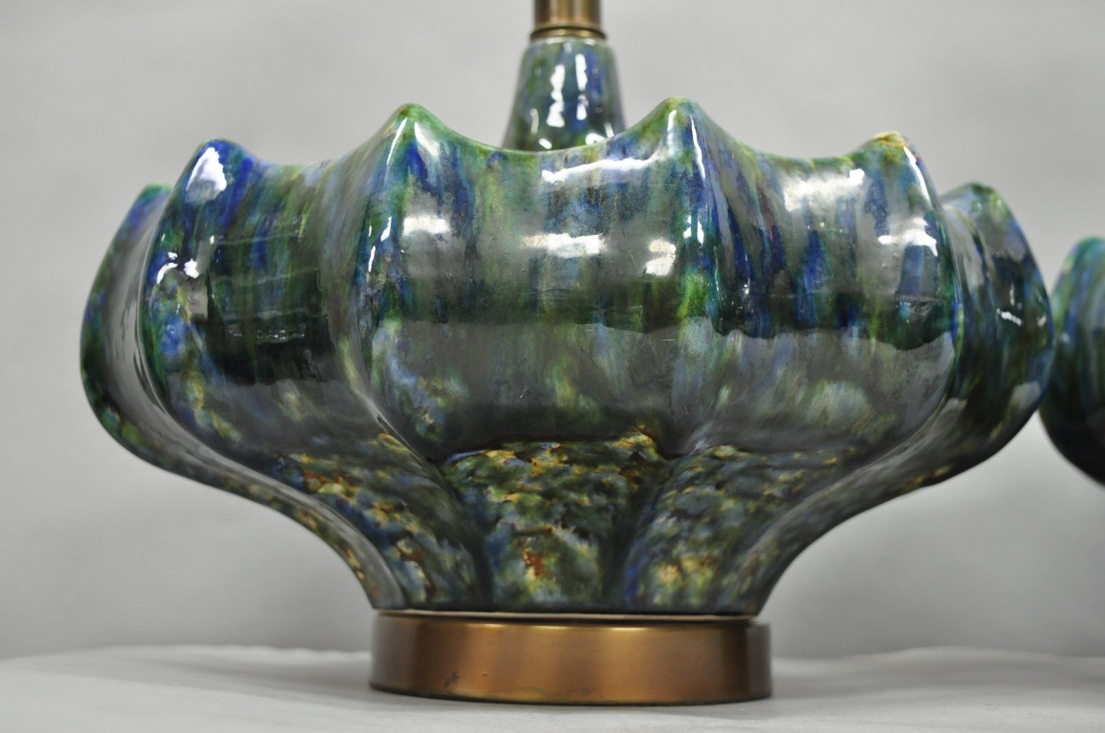 Vintage Mid Century Modern Blue Green Ceramic Table Lamps by Modernera - a Pair