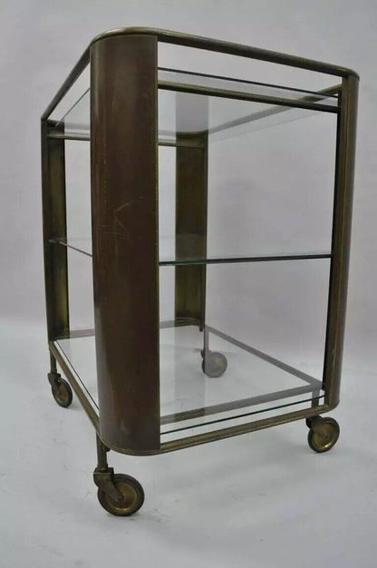Mid Century Italian Modern Bronze & Glass Modernist Bar Tea Cart Trolley Server