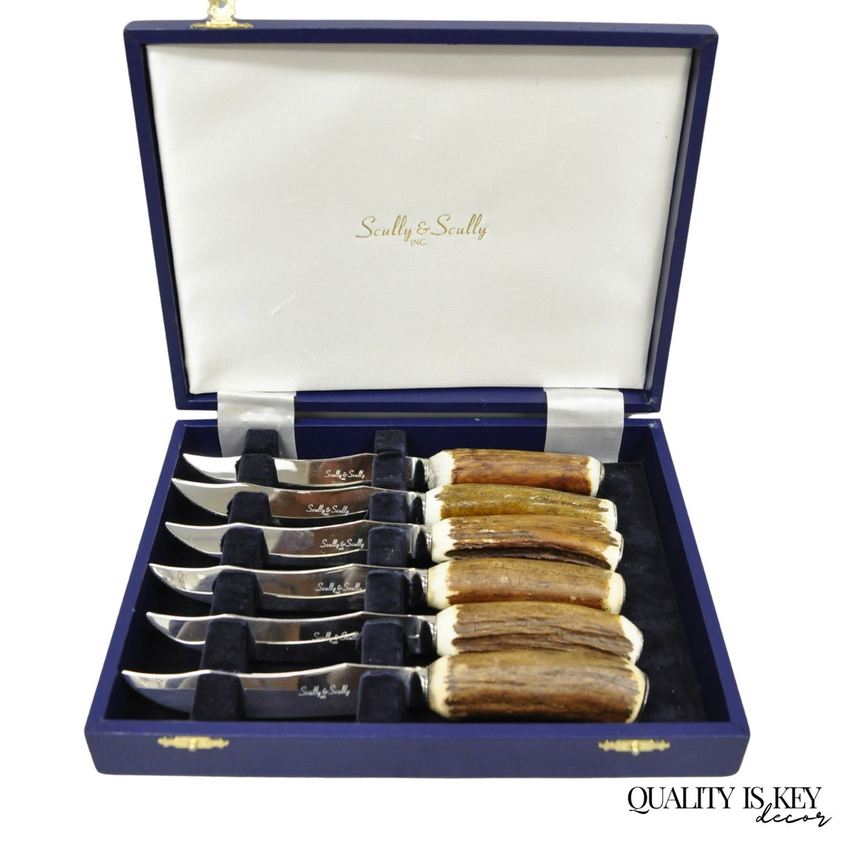 Scully & Scully Arts & Crafts Natural Staghorn Handle Steak Knives - Set of 6