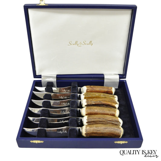 Scully & Scully Arts & Crafts Natural Staghorn Handle Steak Knives - Set of 6