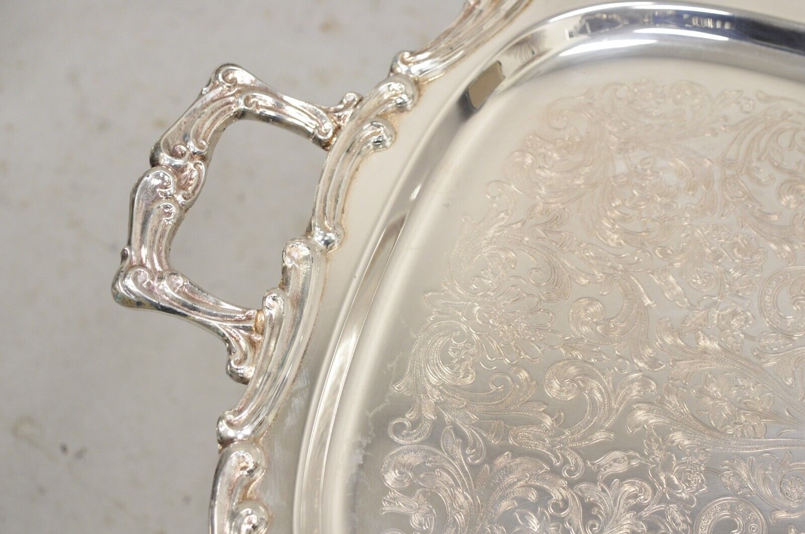 Vintage Leonard Regency Style Silver Plated Ornate Serving Platter Tray