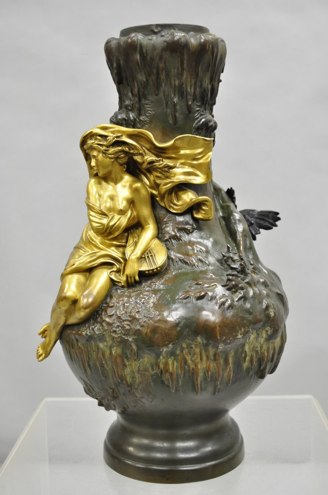 Charles Georges Ferville-Suan French Art Nouveau Gold Gilt Patinated Bronze Vase