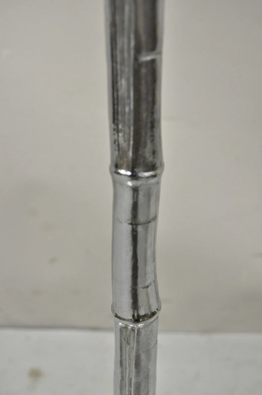 Vintage Hollywood Regency Faux Bois Bamboo Chrome Lotus Base Pole Floor Lamp