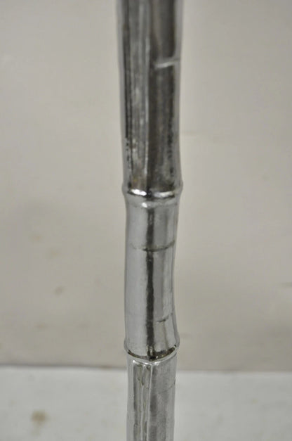 Vintage Hollywood Regency Faux Bois Bamboo Chrome Lotus Base Pole Floor Lamp