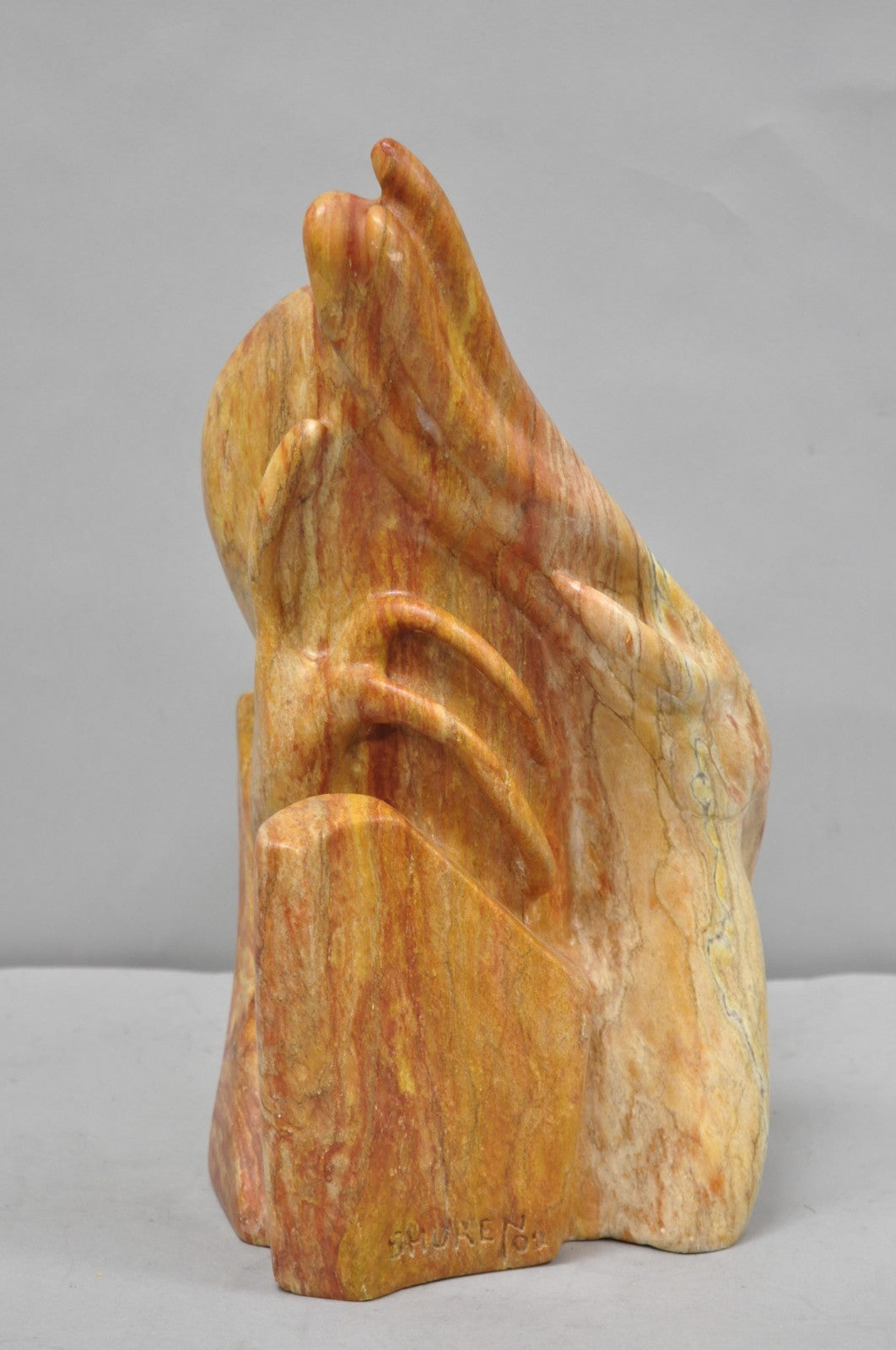 Vintage Seymour Shuren Modern Pink Carved Marble Abstract Panther Cat Sculpture