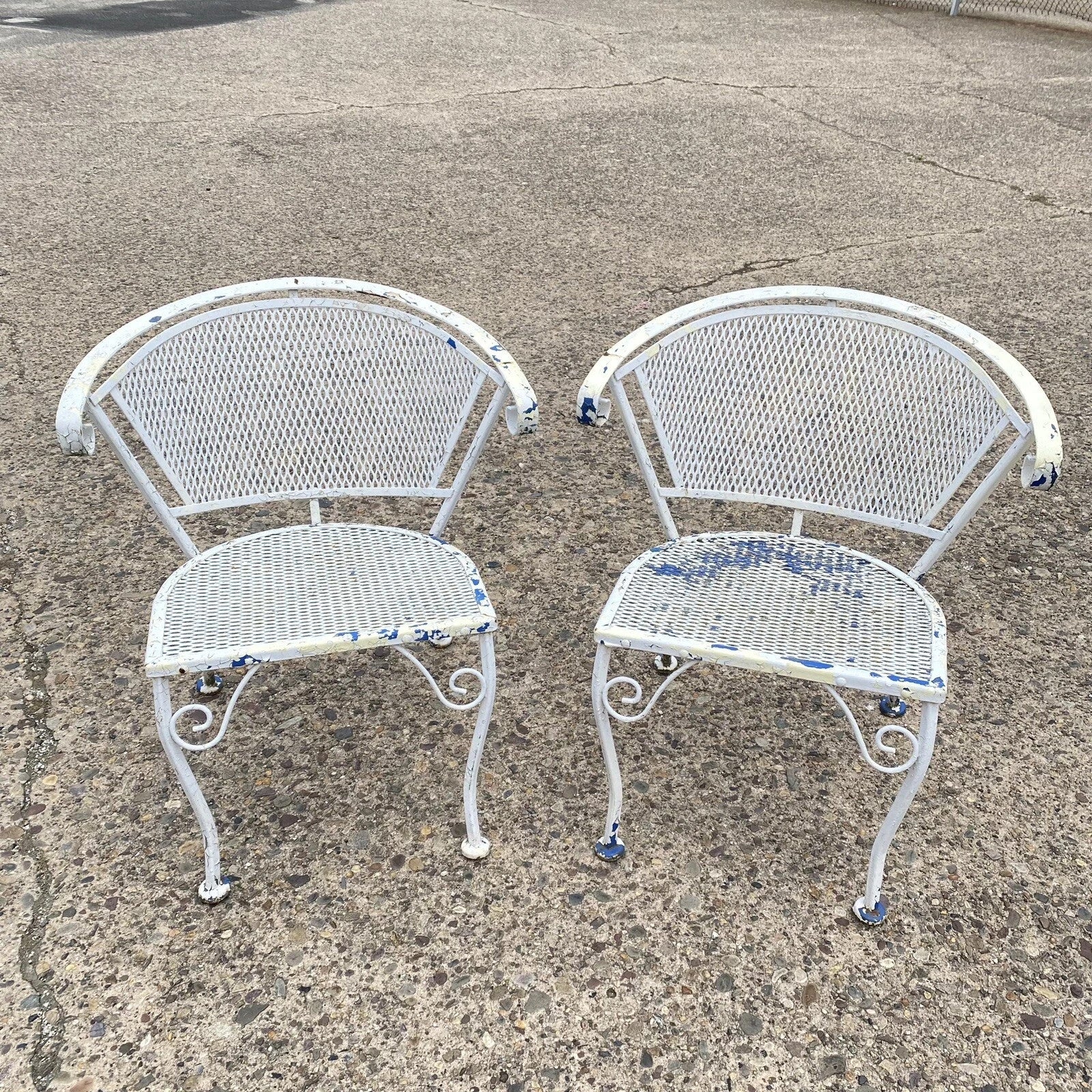 Vintage Wrought Iron Woodard Salterini Style Mid Century Patio Arm Chairs - Pair