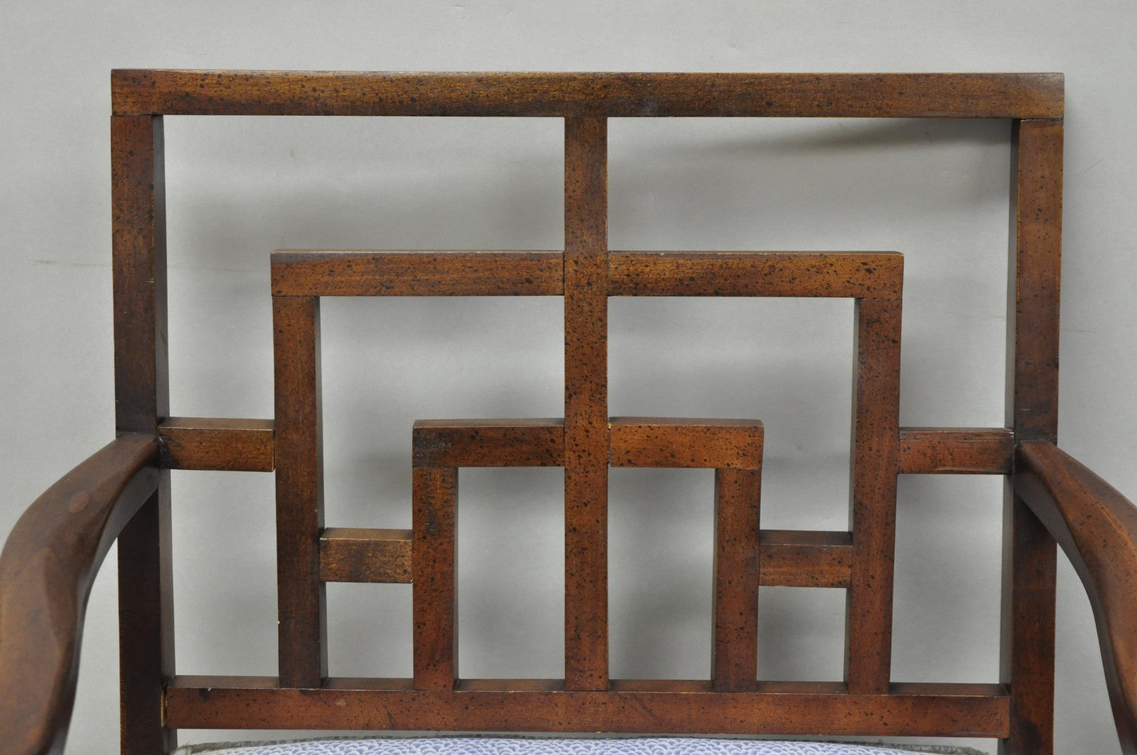 Vintage Chinese Chippendale James Mont Style Fretwork Lounge Arm Chairs - a Pair
