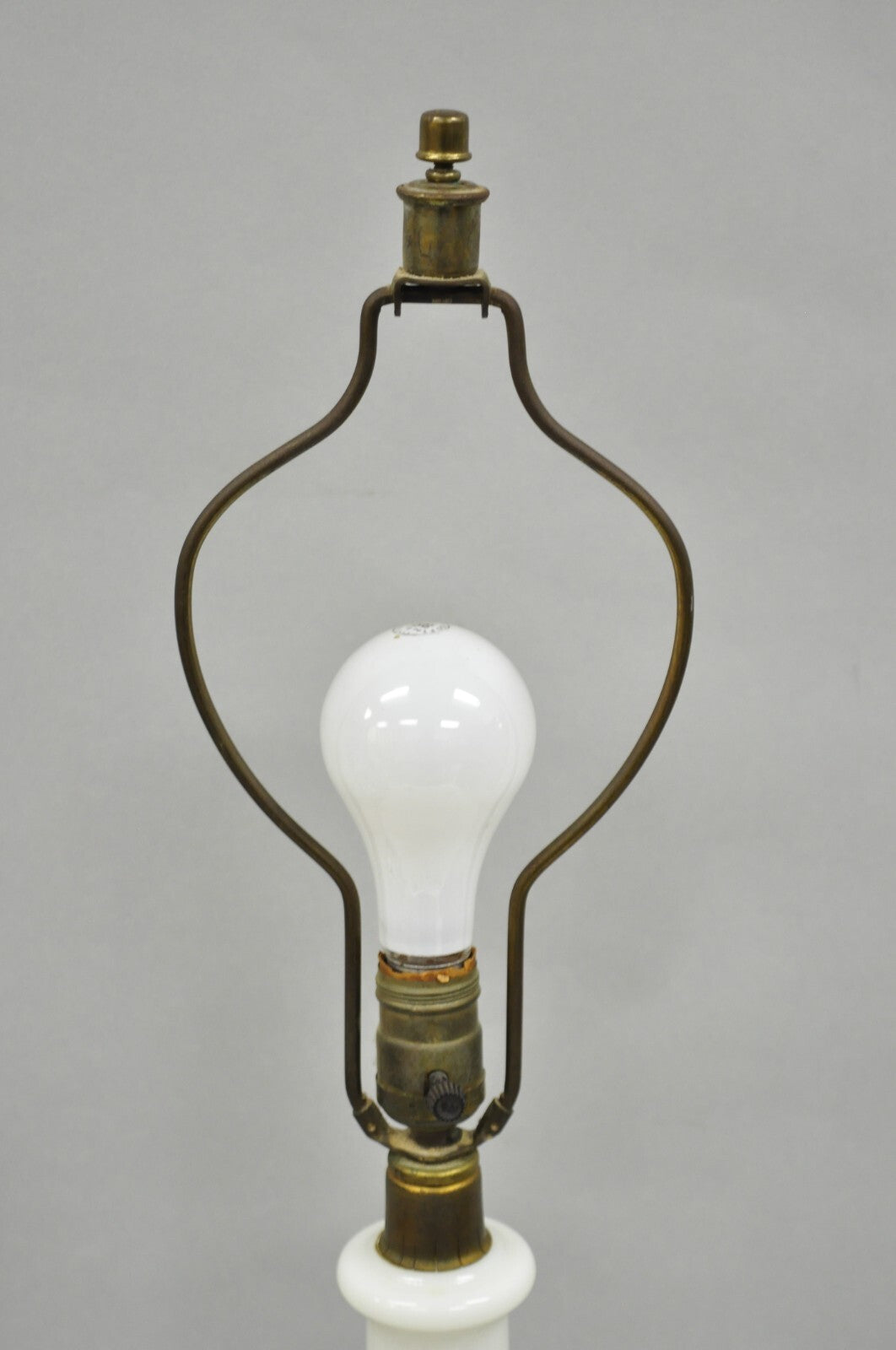 Vintage Italian Neoclassical Style White Milk Glass Empire Column Table Lamp