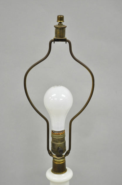 Vintage Italian Neoclassical Style White Milk Glass Empire Column Table Lamp