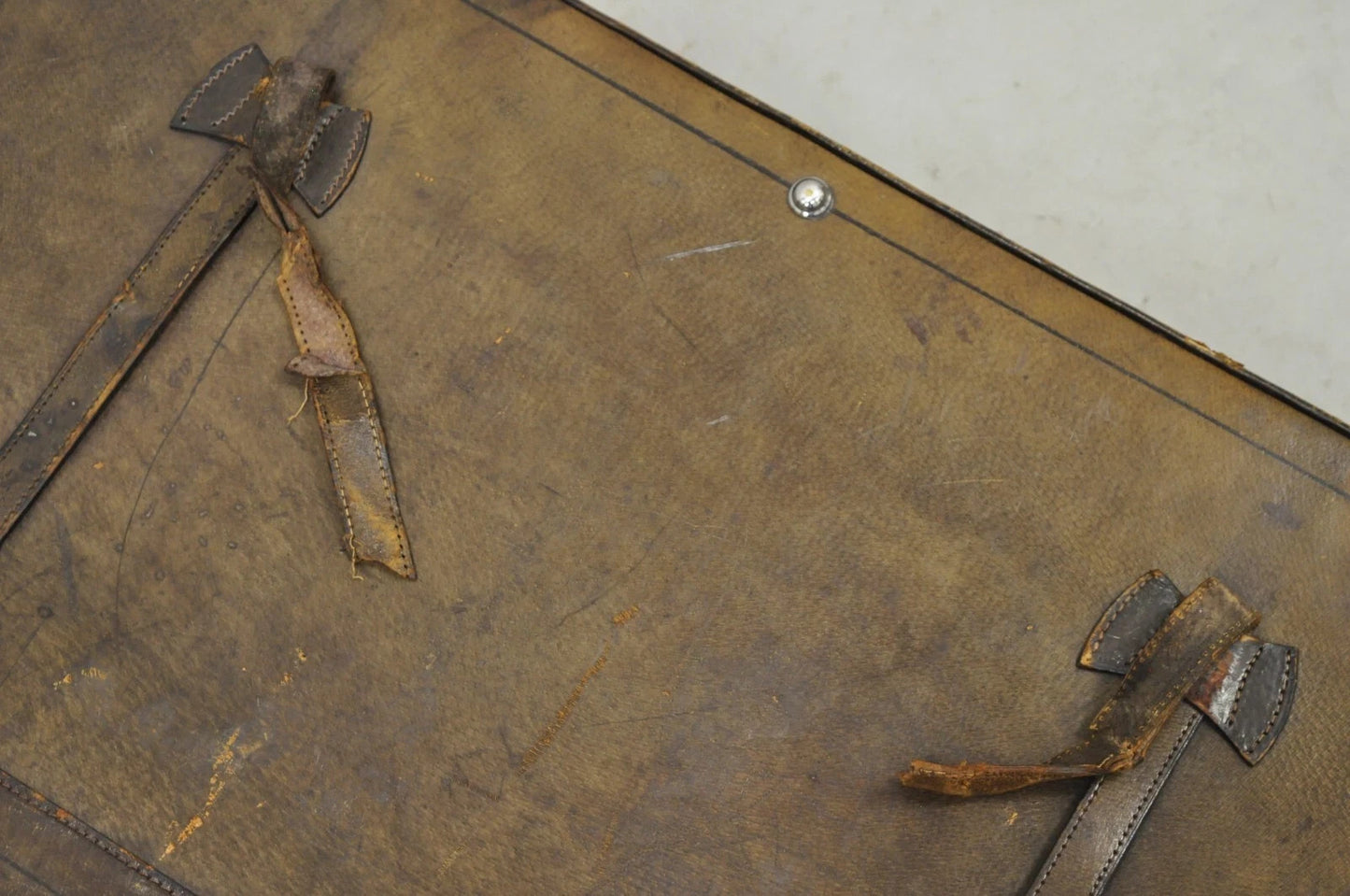 Vintage Art Deco Brown Distressed Leather 33" Luggage Suitcase by Golden Leaf