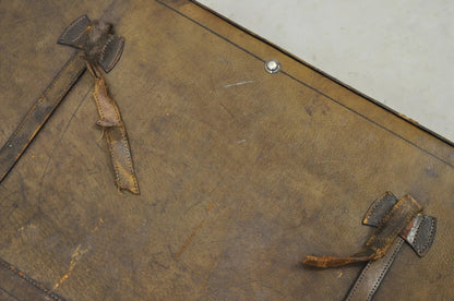 Vintage Art Deco Brown Distressed Leather 33" Luggage Suitcase by Golden Leaf