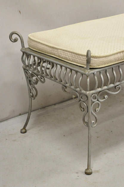 Decorator Wrought Iron Scrolling French Country Style Gray Lattice Bench