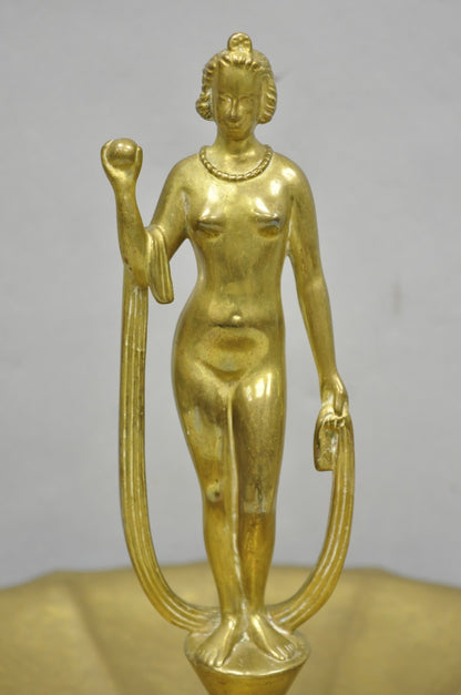 Vintage Art Nouveau Brass Figural Nude Woman Centerpiece Compote Dish Bowl