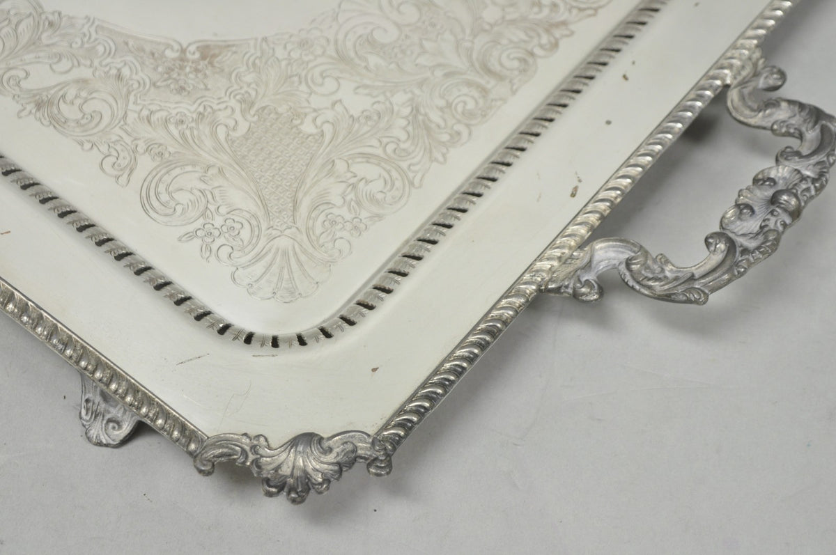 Vintage English Victorian Large Silver Plated Twin Handle Serving Platter Tray