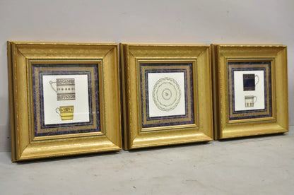 Vintage Artistic Innovations Gold Framed Wall Art Print Plate and Cups, 3 Pc Set