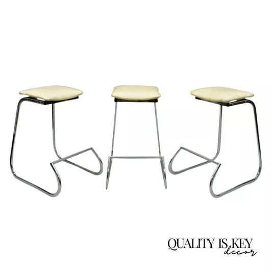 Vintage John Behringer Stendig Chrome Modern Prometheus Bar Stools - Set of 3