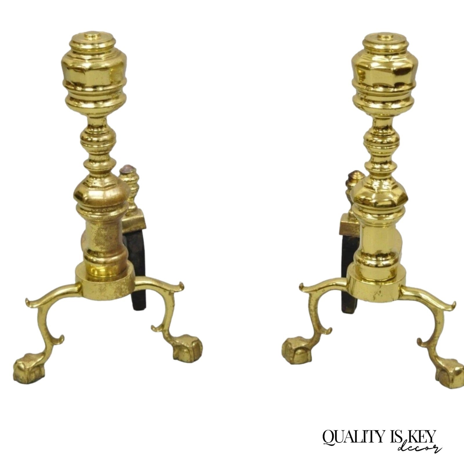 The Harvin Co Brass Federal Branch Leg Ball and Claw Fireplace Andirons - a Pair