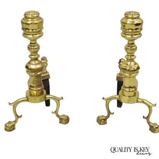 The Harvin Co Brass Federal Branch Leg Ball and Claw Fireplace Andirons - a Pair