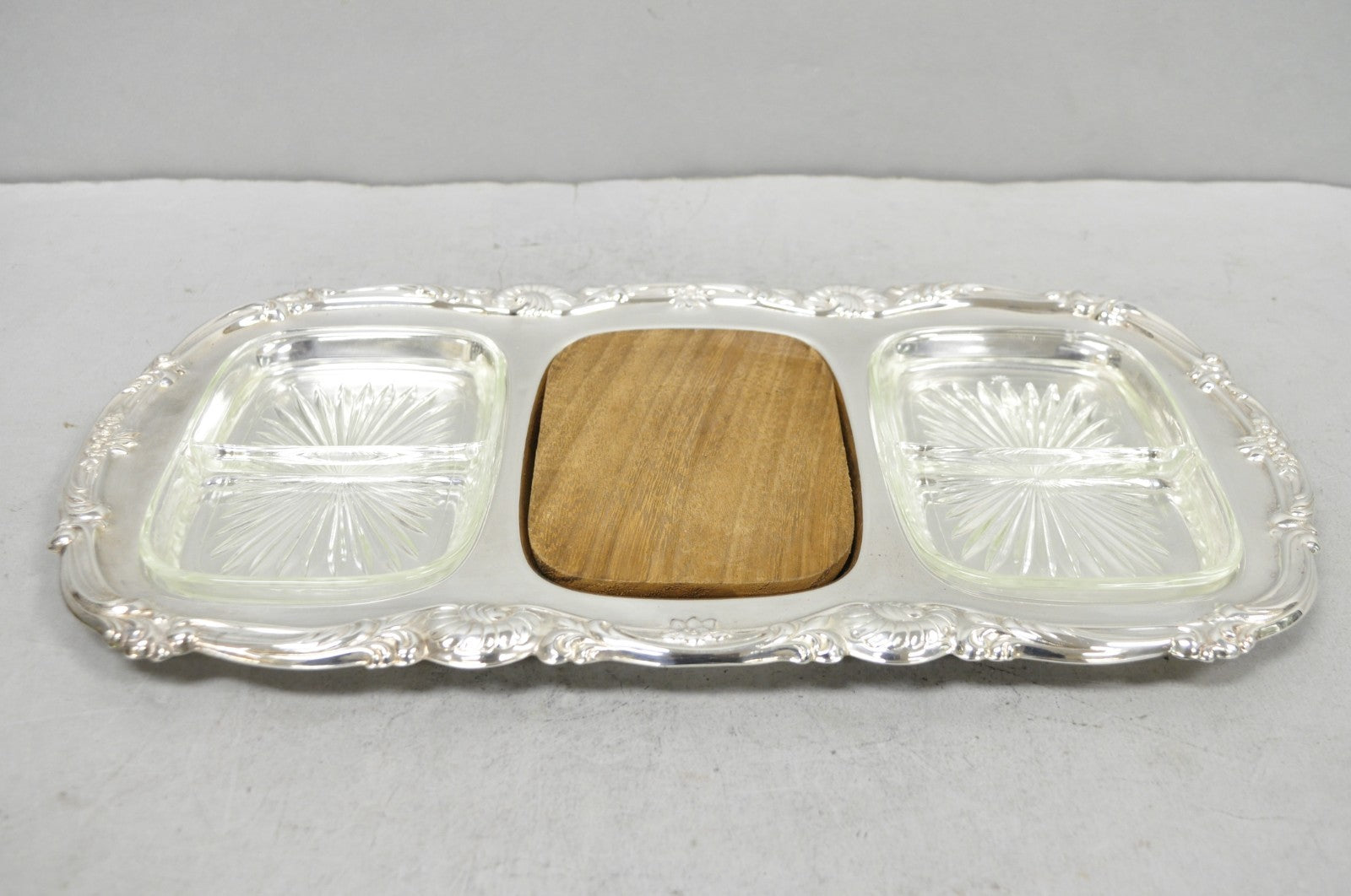 Newport Gorham YB157 Silver Plated 3 Section Cheese Cracker Serving Platter Tray