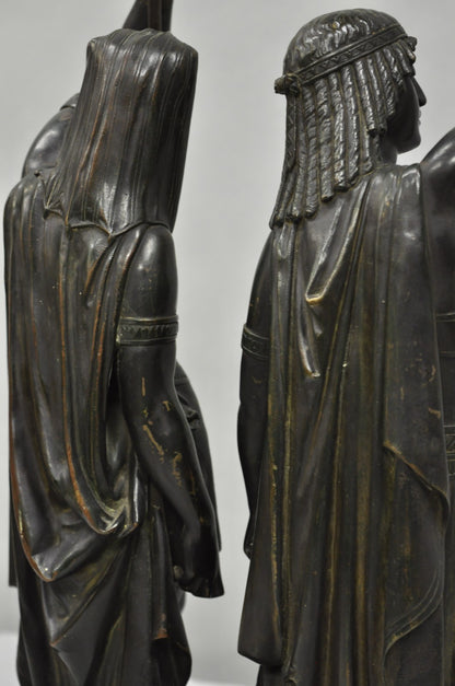 Egyptian Revival Bronze Priest & Priestess Figures after Émile Louis Picault