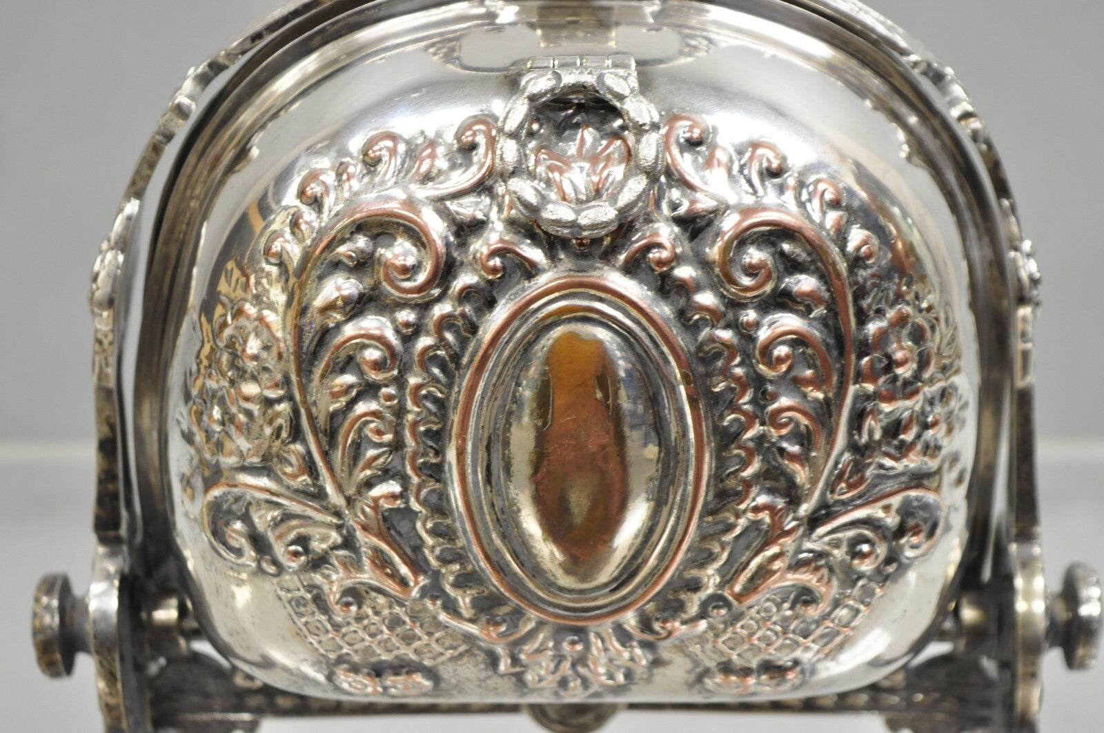 Antique English Sheffield Victorian Repousse Silver Plated Biscuit Warmer Box